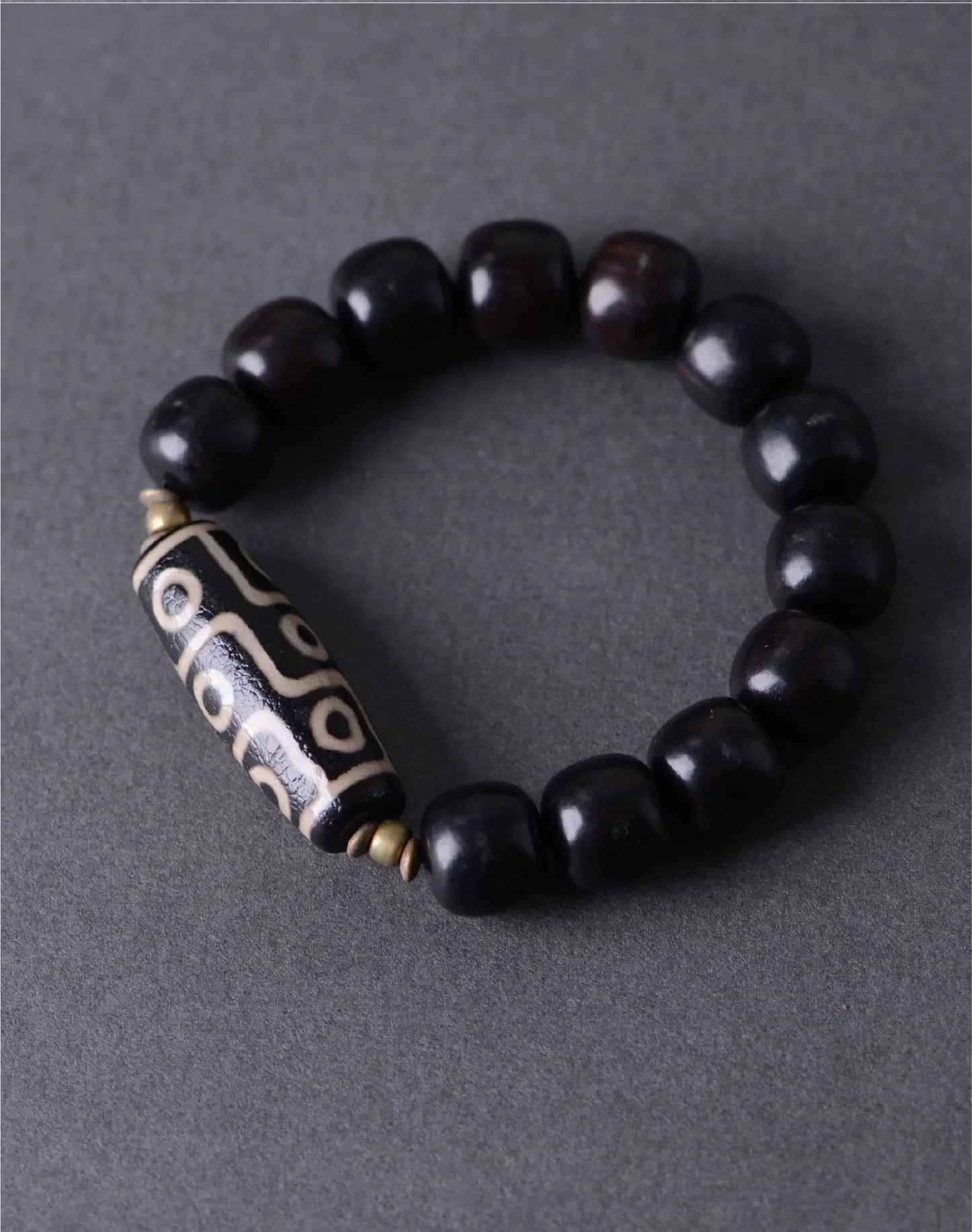 Ebony Tibetan Agate Dzi Beads Charm Bracelet