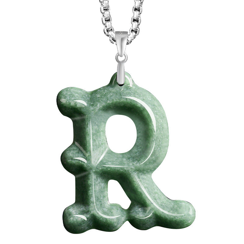 Natural A-Grade Jadeite Letter Pendant – S925 Silver Setting, Ice-Type Jade, Hip-Hop & Personalized Style