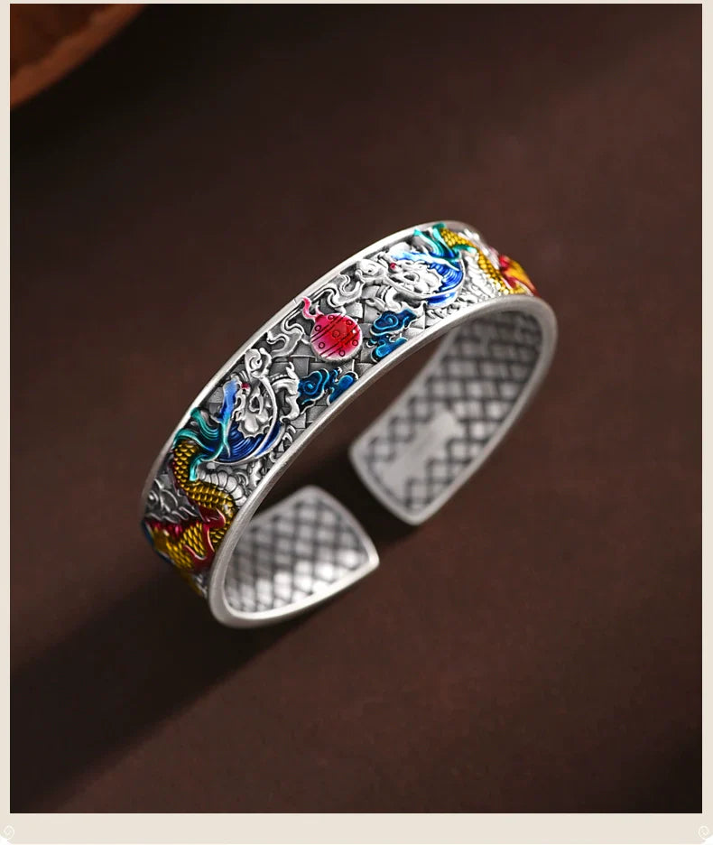 Buddha3bodhi Pure Silver Enamel Zodiac Dragon Bangle