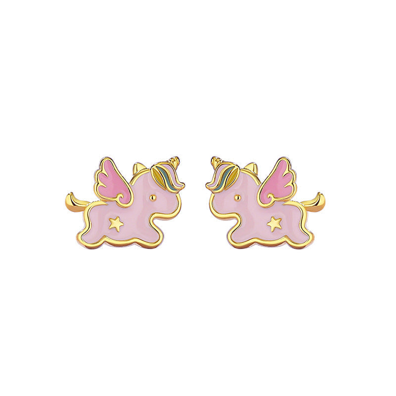 S925 Sterling Silver Rainbow Unicorn Women’s Earrings – Holiday Gift for Christmas & New Year