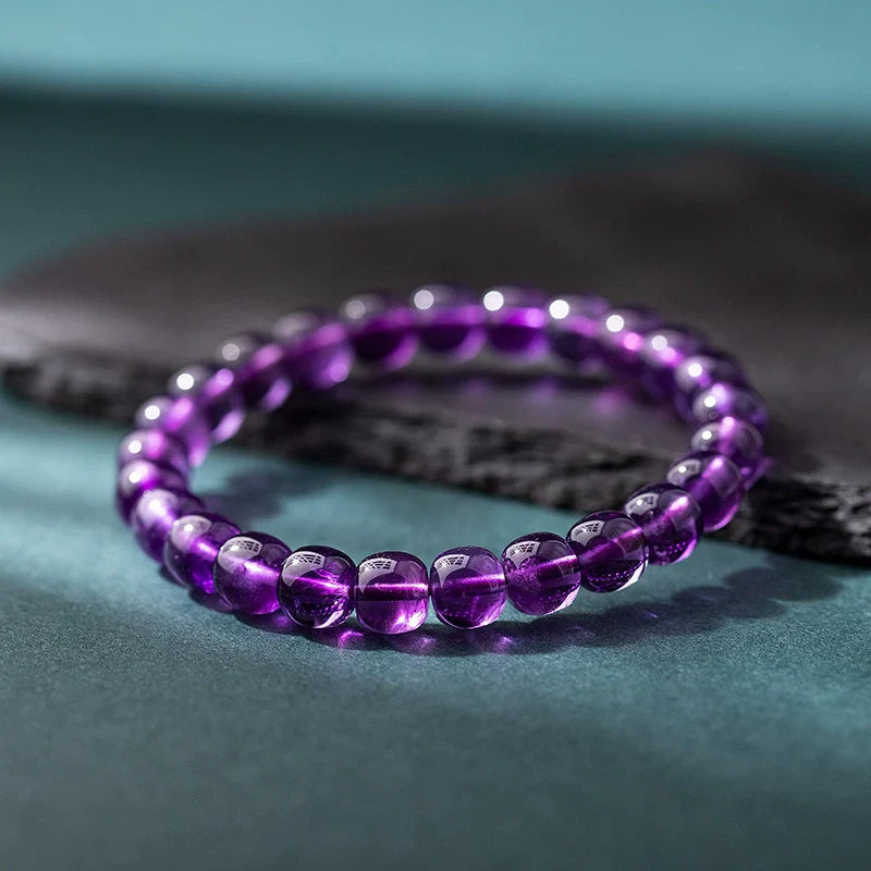 Natural Uruguayan Amethyst Bracelet - 5-8mm Purple Single-Strand Beaded Bracelet
