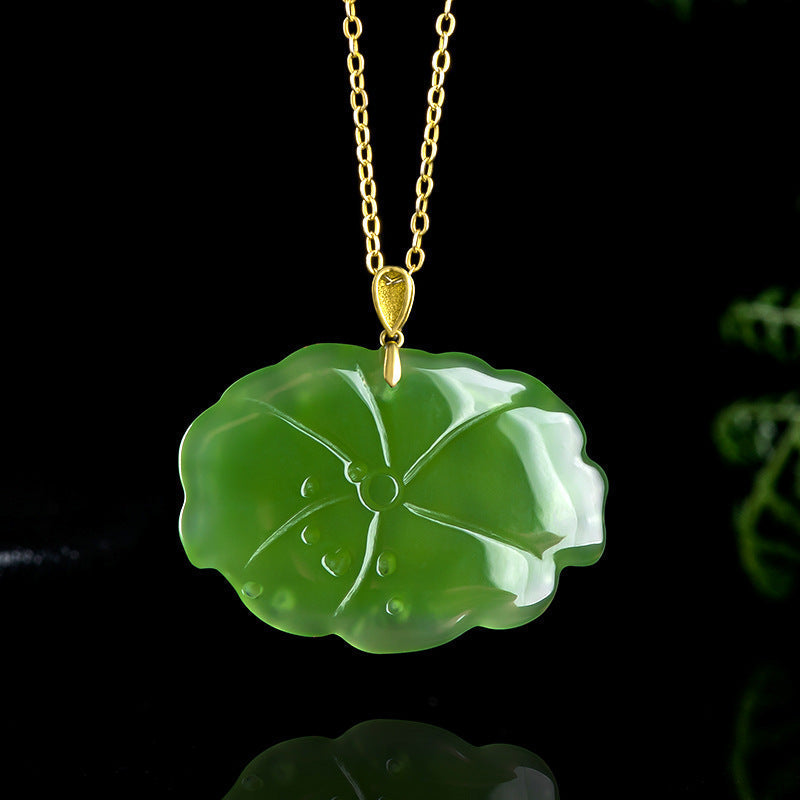 Authentic Hetian Green Jade Peony Pendant for Women, 18K Gold Setting