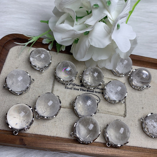 Natural Clear Quartz Charm with Silver Setting – DIY Jewelry Making Accessory