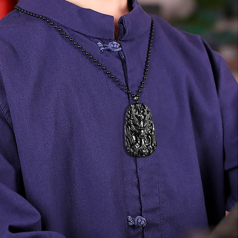 Natural A-Grade Black Jadeite Dragon King Pendant – Zodiac Dragon Ice Jade Necklace Unisex