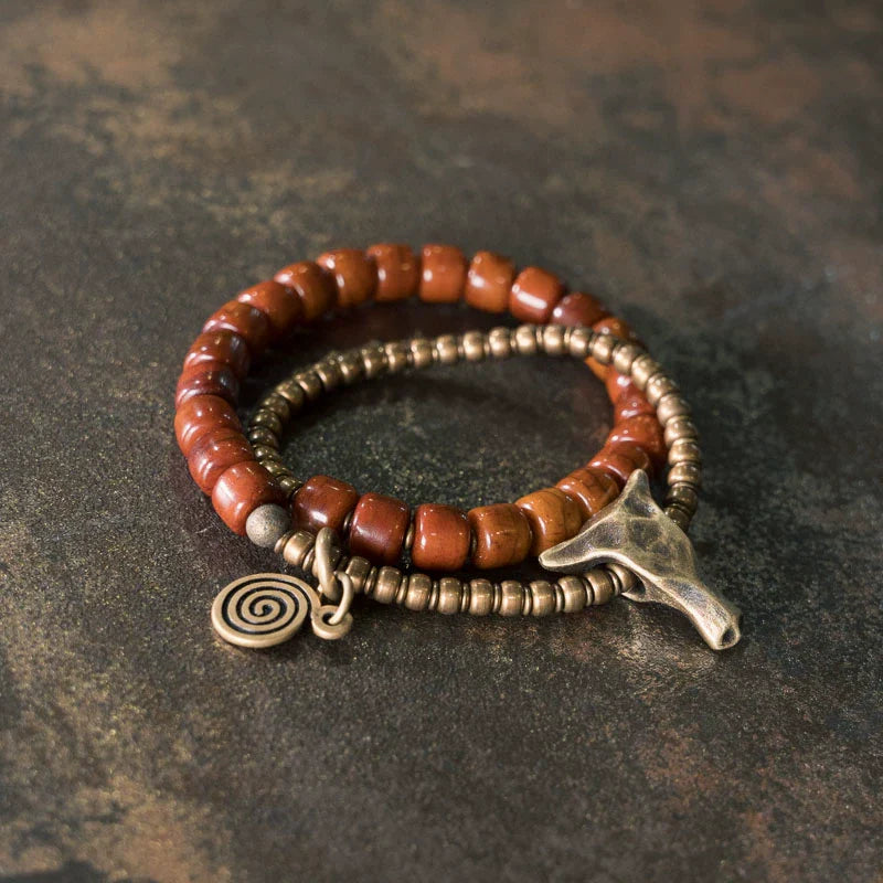 Tibetan Handmade Double-Wrap Yak Bone & Brass Bull Head Bracelet · Primal Strength, Sacred Grounding