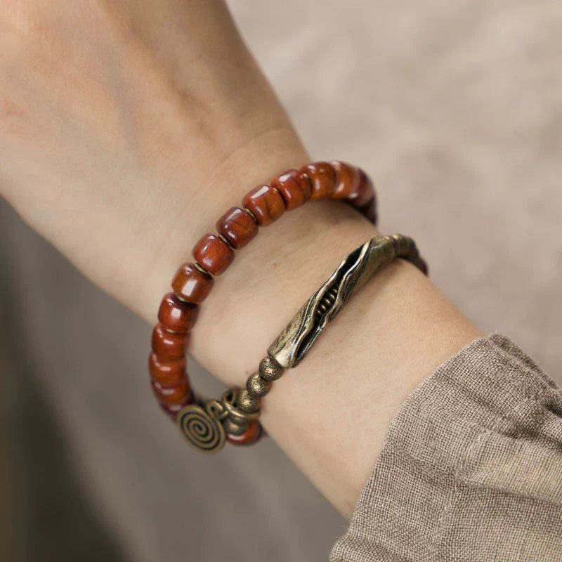 Tibetan Handmade Yak Bone Double-Wrap Bracelet – Long Style with Vintage Brass Accents