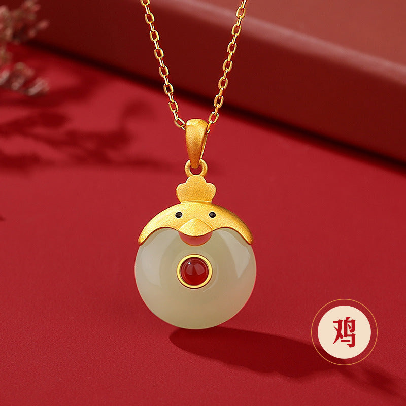 Hetian Jade Peace Circle 12 Chinese Zodiac Necklace – S925 Silver Horse Year Gift Jewelry