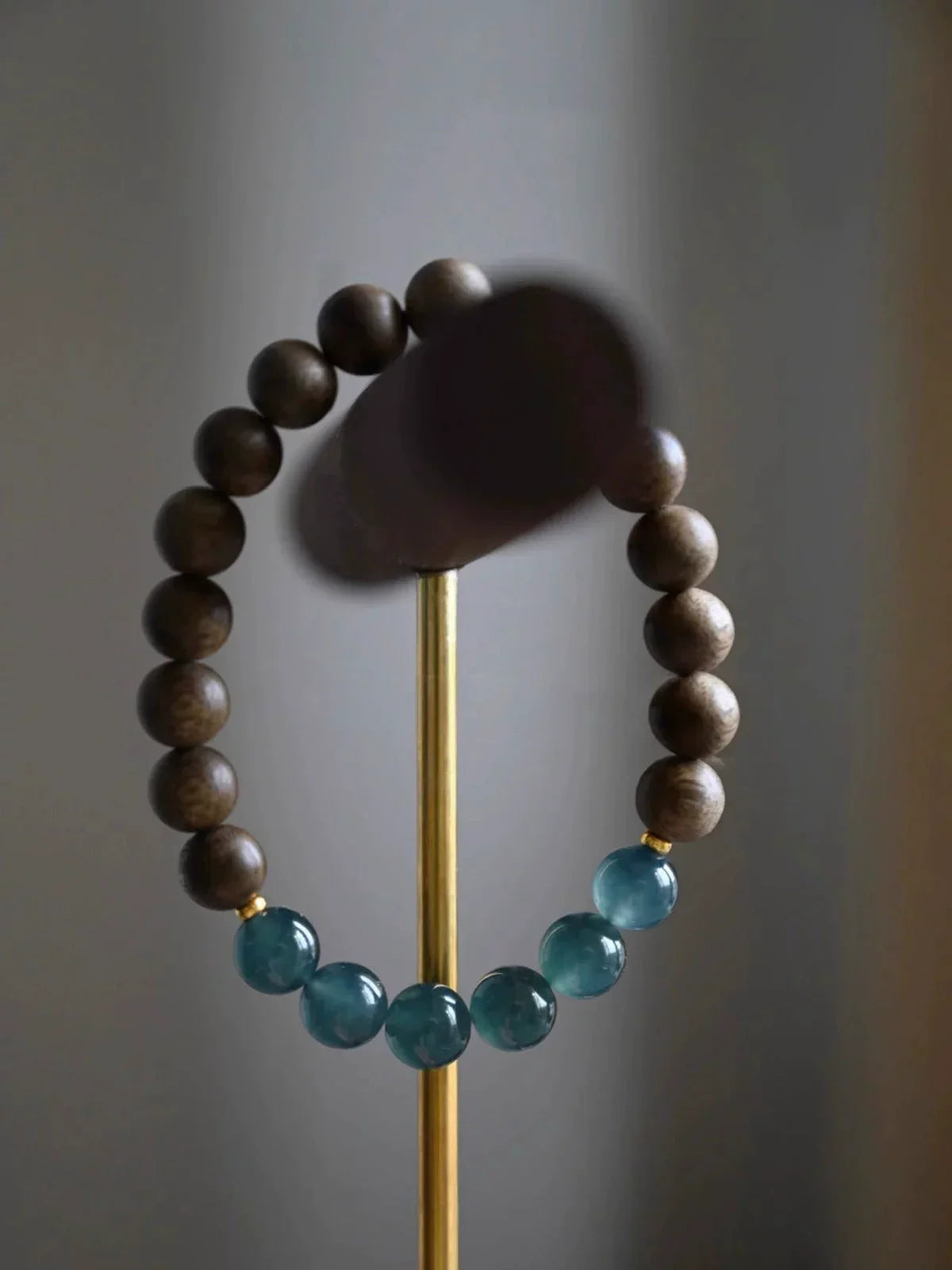 Premium Blue Ice Jadeite & Mysore Old Sandalwood Fortune Bracelet