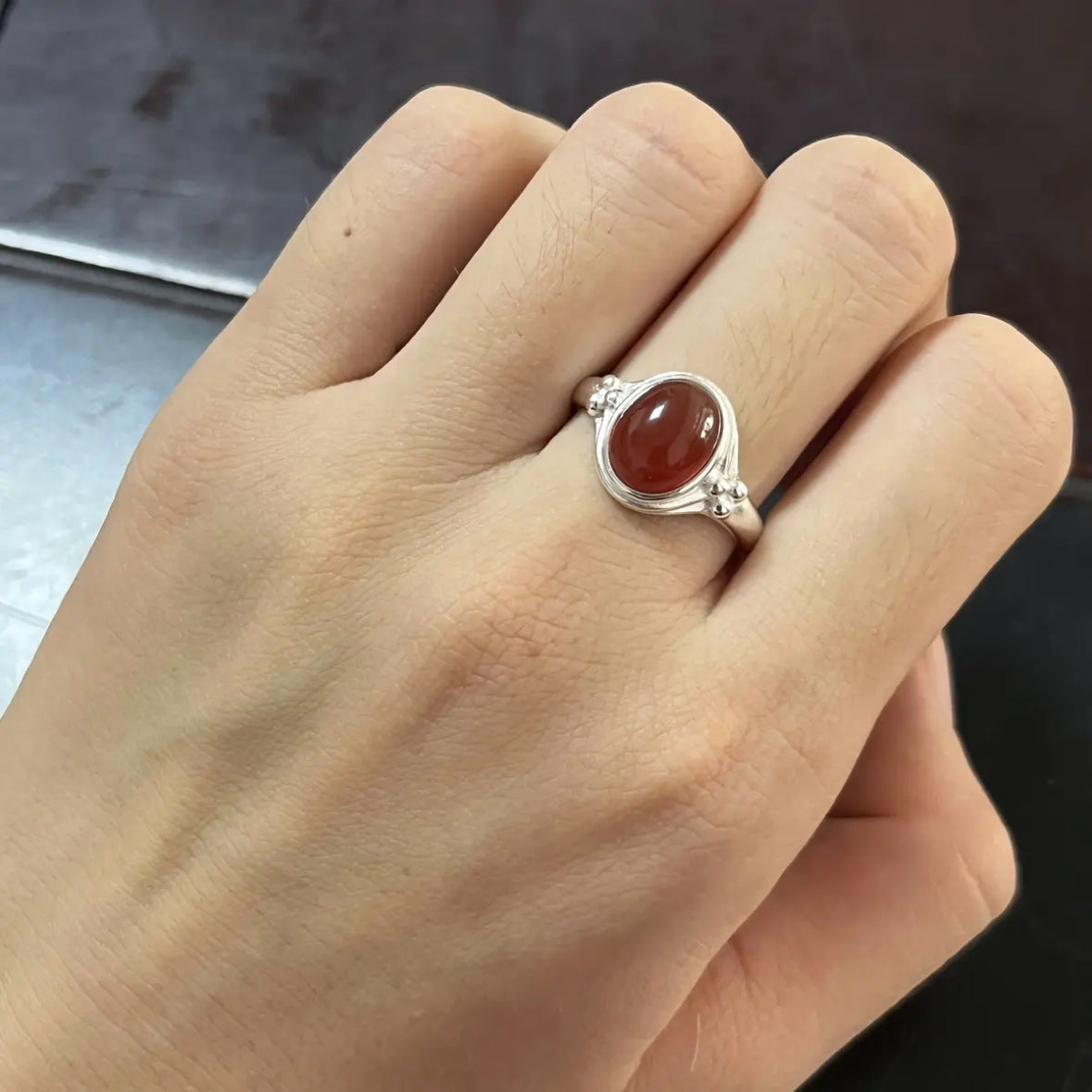 Adjustable Vintage S925 Sterling Silver Gemstone Ring