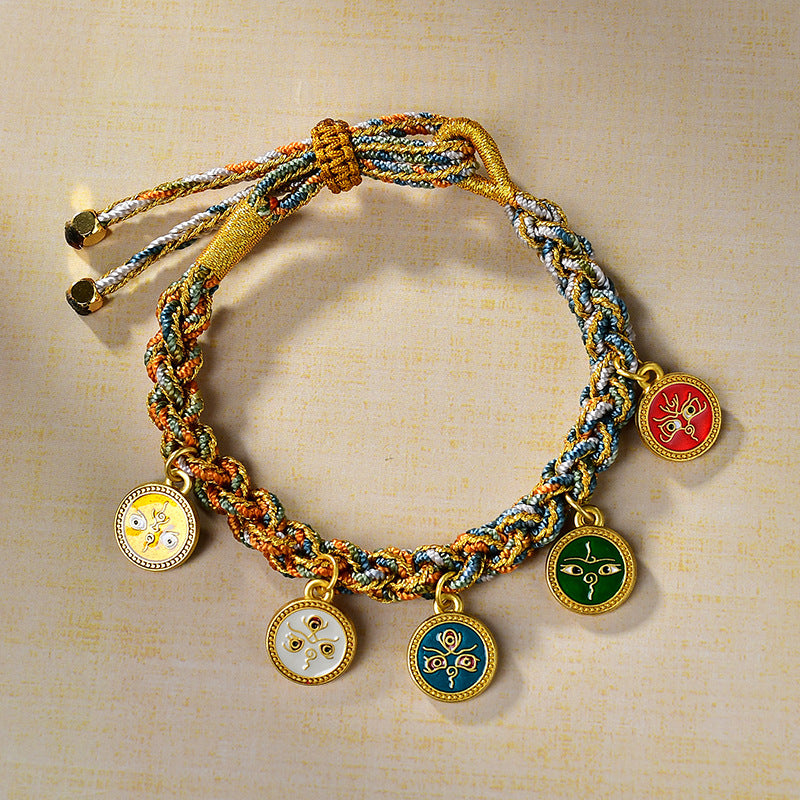 Tibetan Five Wealth Gods Blessing Bracelet – Handwoven with Green Tara Energy