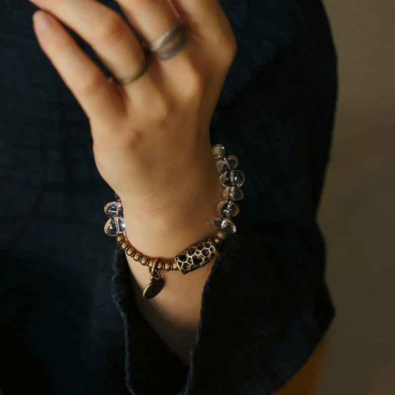 White Quartz & Brass Single-Strand Bracelet – Calm & Clarity for Women
