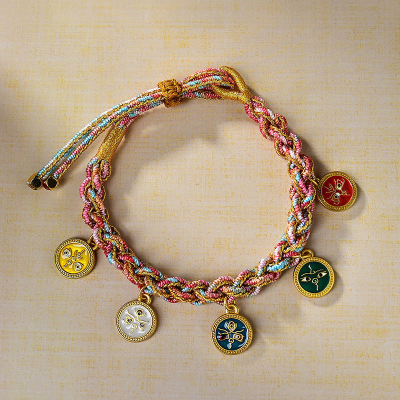 Tibetan Five Wealth Gods Blessing Bracelet – Handwoven with Green Tara Energy