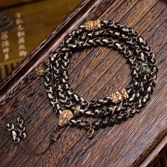 Natural Tiger Tooth Dzi Beads 108 Beads Mala Necklace