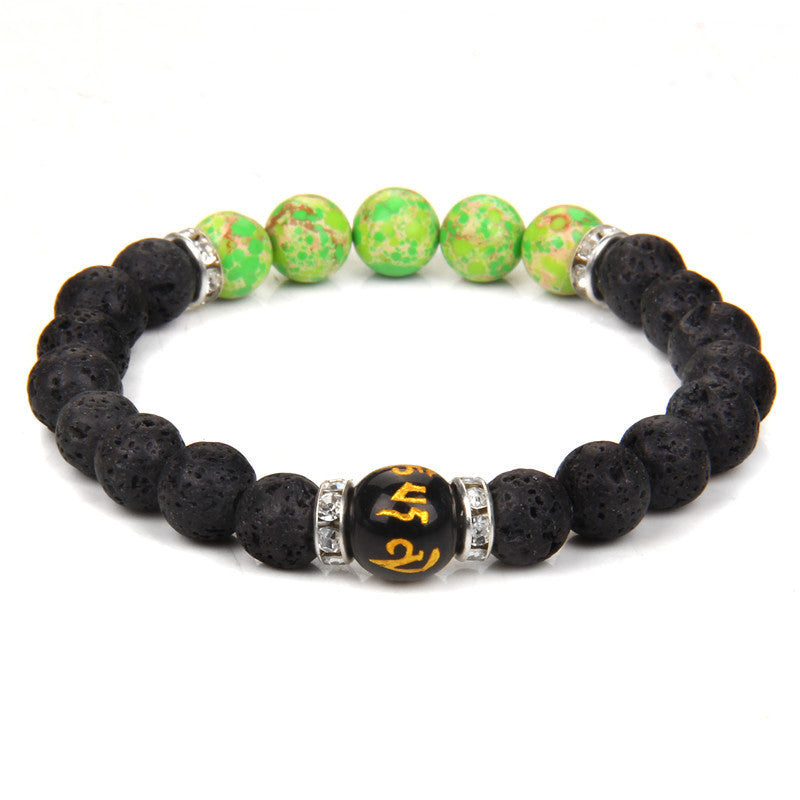 Volcanic Stone Chakra Bracelet Yoga Energy Bracelet Six-Syllable Mantra Couple Bracelet