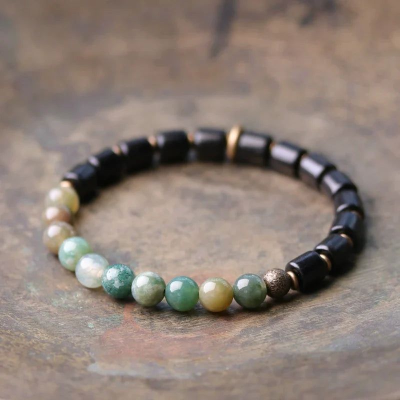 Tibetan Obsidian Bracelet with Colorful Beads for Protection & Balance
