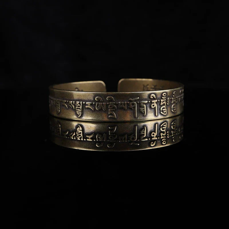 Tibetan Vintage Copper Bracelet The Heart Sutra Six-Character Mantra Bracelet