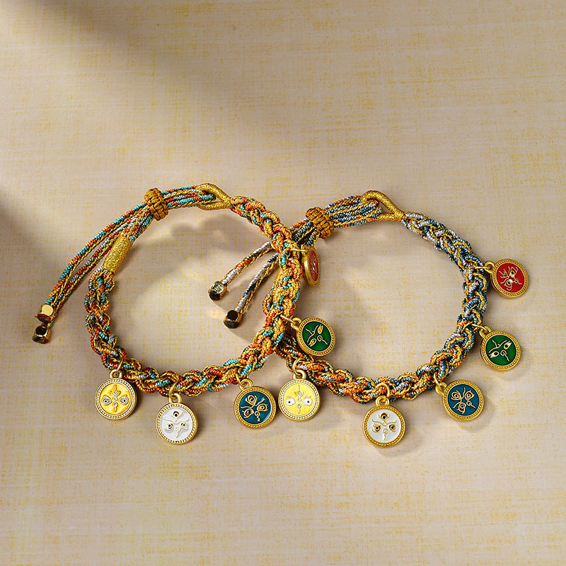 Tibetan Five Wealth Gods Blessing Bracelet – Handwoven with Green Tara Energy