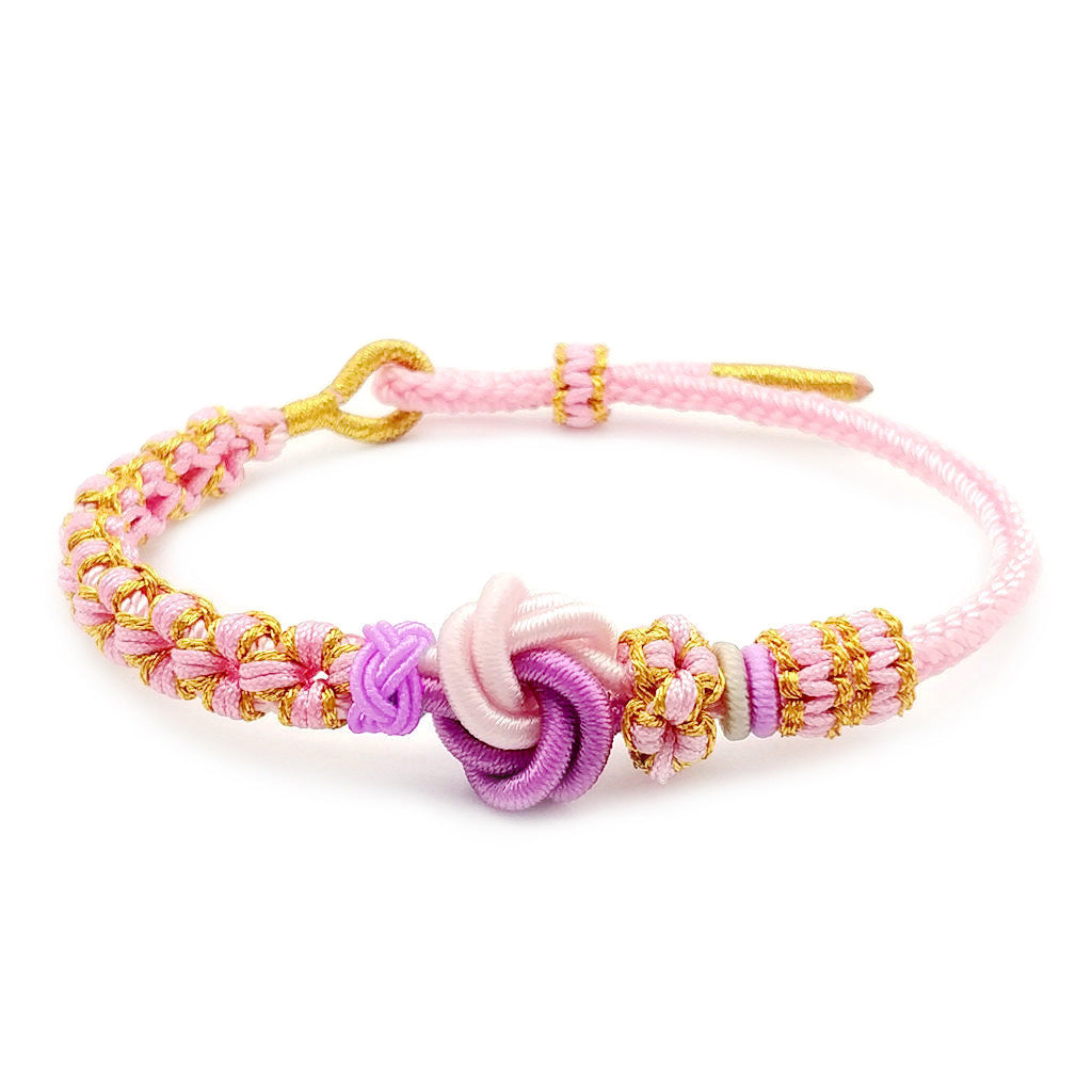 Mandala Knot Pink Charm Bracelet – 8-Strand Braided Adjustable Cord for Love & Harmony