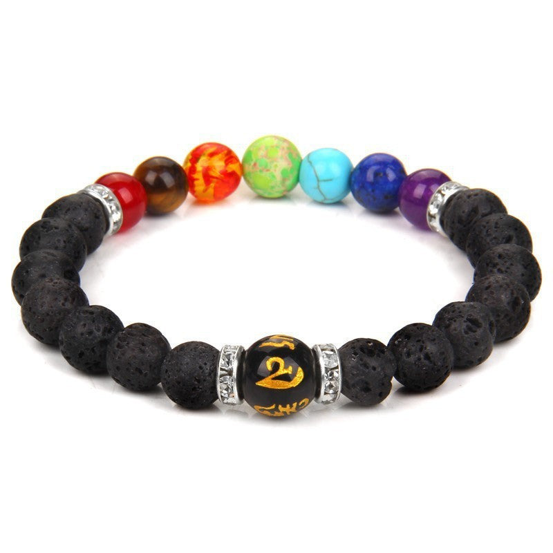 Volcanic Stone Chakra Bracelet Yoga Energy Bracelet Six-Syllable Mantra Couple Bracelet