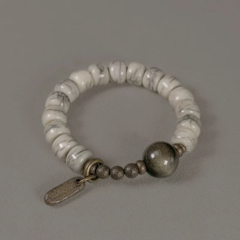 Tibetan Yak Bone & Golden Obsidian Bracelet with Brass Accents – For Strength & Protection