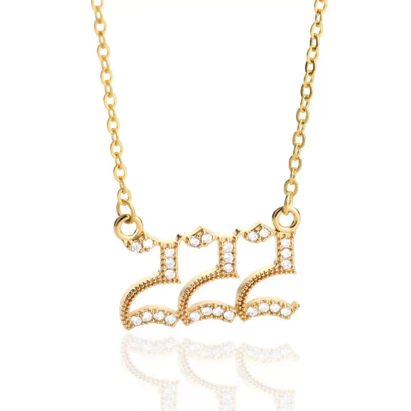 Angel Number Zircon Gold-Plated Necklace – Handmade & Radiantly Divine