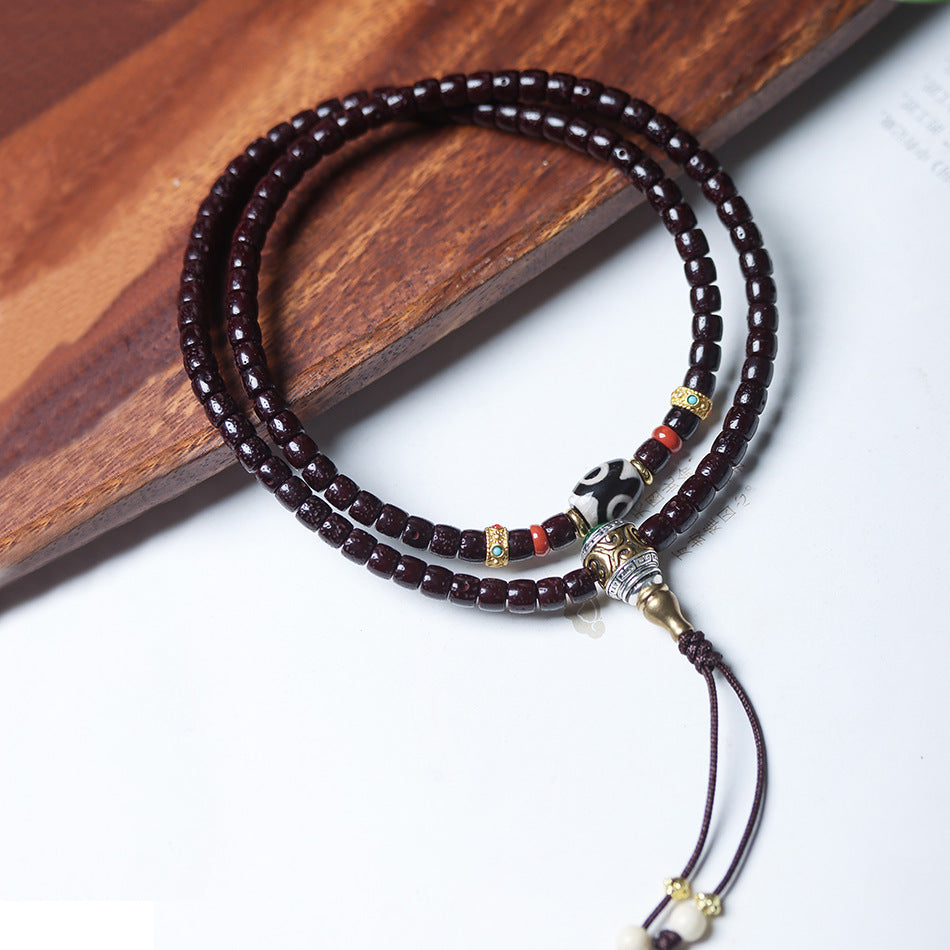 Cinnabar-Infused Star and Moon Bodhi 108 Mala Beads Bracelet