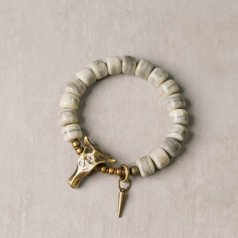 Tibetan Handmade Yak Bone & Brass Bull Head Bracelet · Strength and Spirit