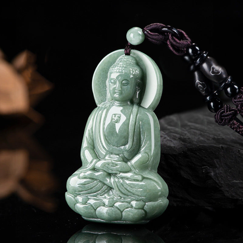 Natural Jade Amitabha Buddha Pendant Standing Buddha Jadeite Necklace