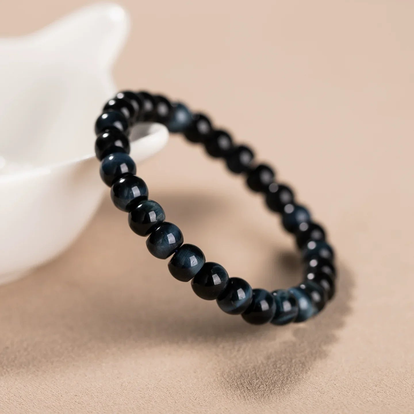 Natural Blue Tiger’s Eye Lightning-Pattern Bracelet – Premium Straight-Cut Design, 7mm, Unisex, Multiple Bead Shapes Available