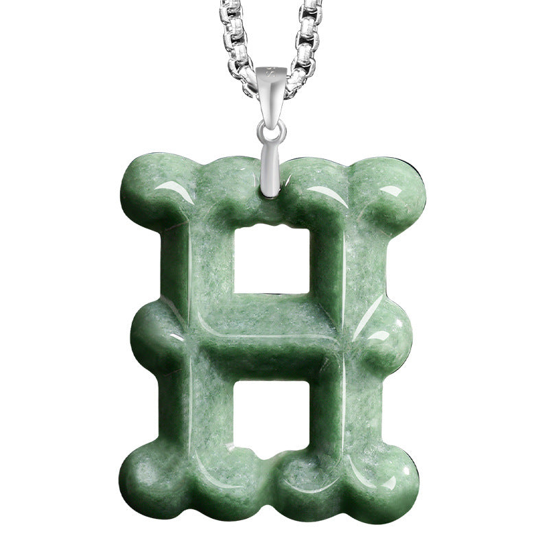 Natural A-Grade Jadeite Letter Pendant – S925 Silver Setting, Ice-Type Jade, Hip-Hop & Personalized Style