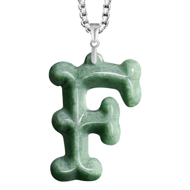 Natural A-Grade Jadeite Letter Pendant – S925 Silver Setting, Ice-Type Jade, Hip-Hop & Personalized Style