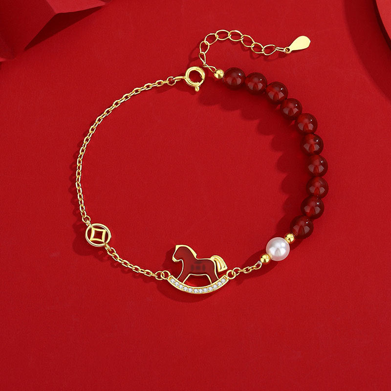 Year of the Horse Red Agate Bracelet with 925 Sterling Silver – New Year Good Luck Charm