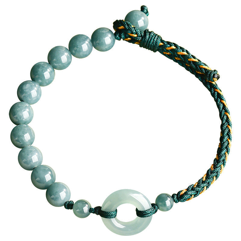 Natural A-Grade Blue Jadeite Peace Ring Handwoven Bracelet for Women