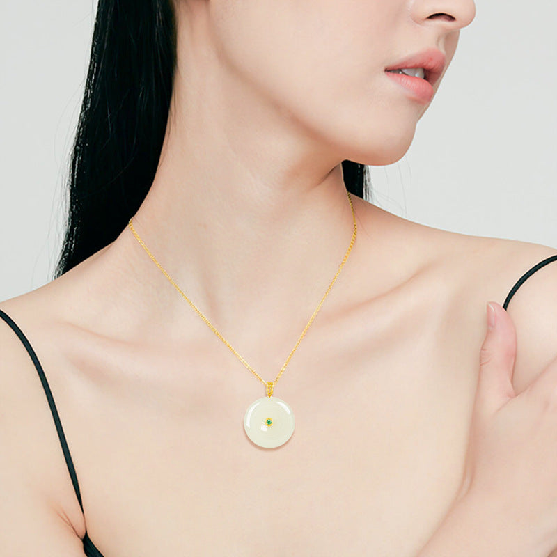 Natural Hetian White Jade Peace Circle Pendant-Symbol of Peace and Protection