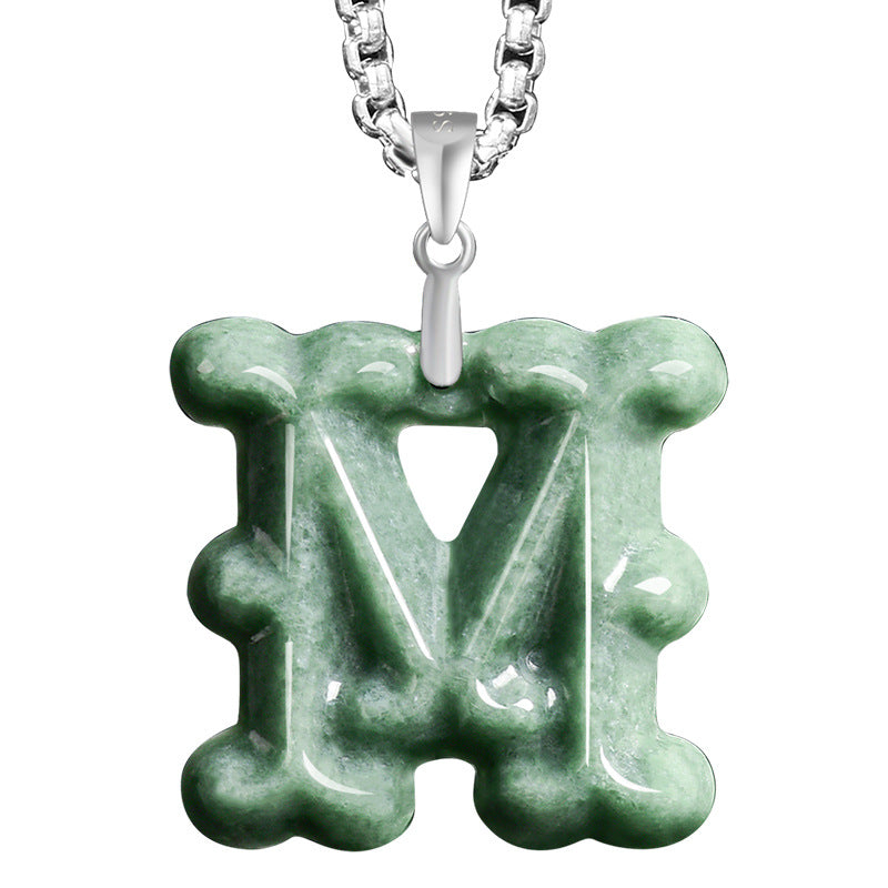 Natural A-Grade Jadeite Letter Pendant – S925 Silver Setting, Ice-Type Jade, Hip-Hop & Personalized Style
