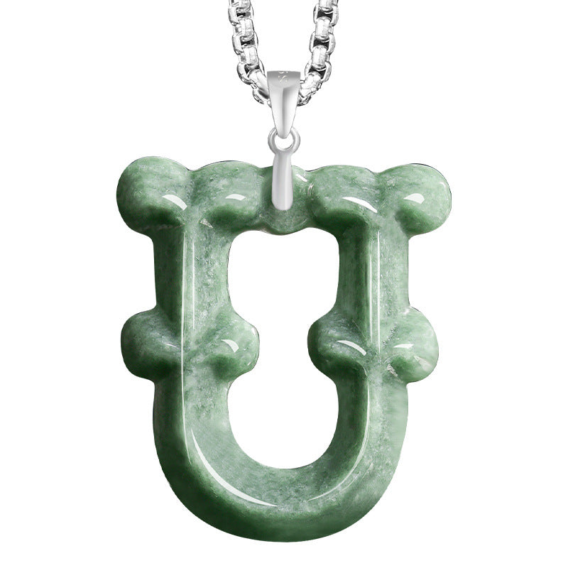 Natural A-Grade Jadeite Letter Pendant – S925 Silver Setting, Ice-Type Jade, Hip-Hop & Personalized Style