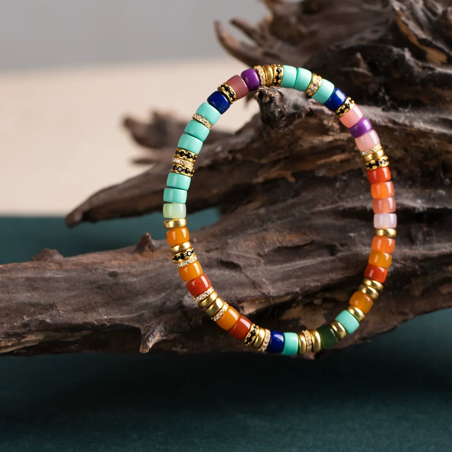Natural Rainbow Multi-Gemstone Bead Bracelet 🌈