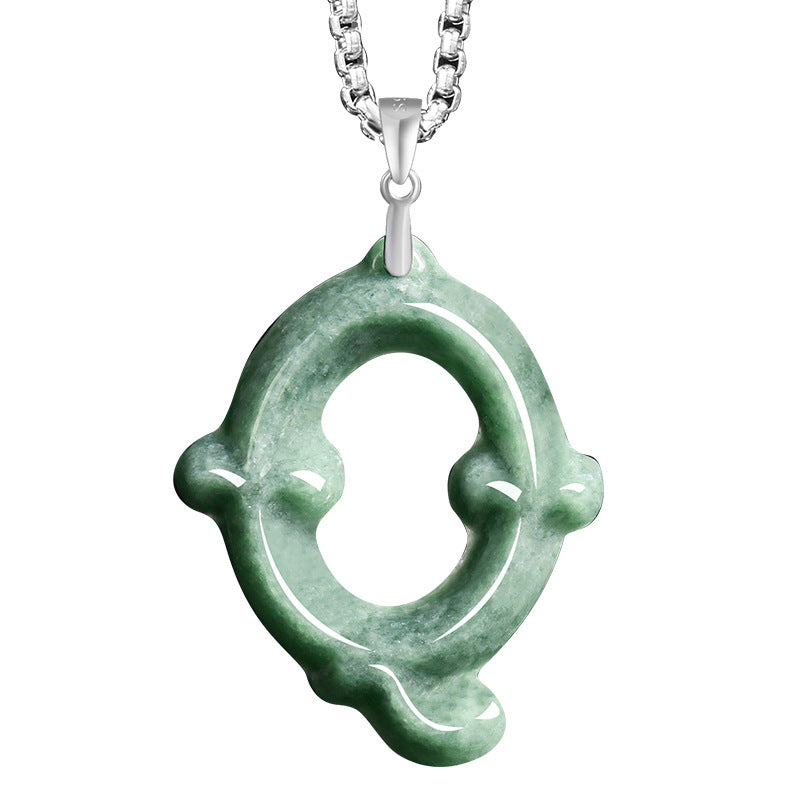 Natural A-Grade Jadeite Letter Pendant – S925 Silver Setting, Ice-Type Jade, Hip-Hop & Personalized Style