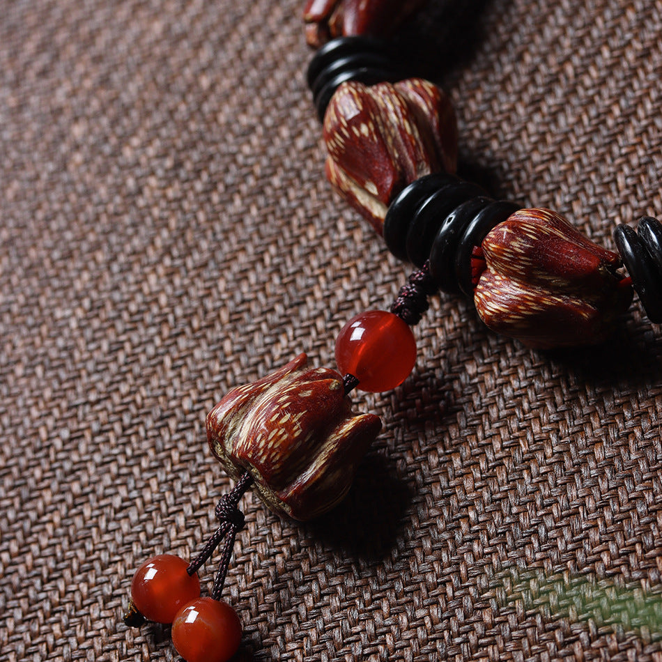 Natural Blood Lotus Bodhi Bracelet – Hand-Carved Lotus Handheld Prayer Beads
