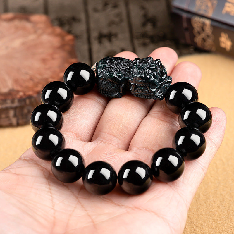 Natural A-Grade Black Jadeite Pixiu Bracelet for Men and Women
