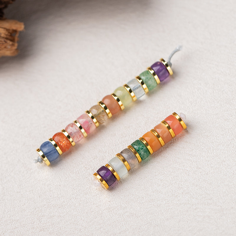 Natural Crystal Straight-Cut Rainbow Spacer Beads Bracelet with S925 Silver Gold-Plated Spacer