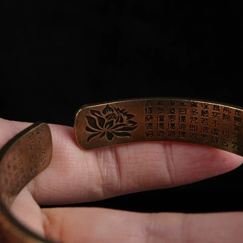 Tibetan Copper Bracelet Lotus Six-Character Mantra Open Bangle