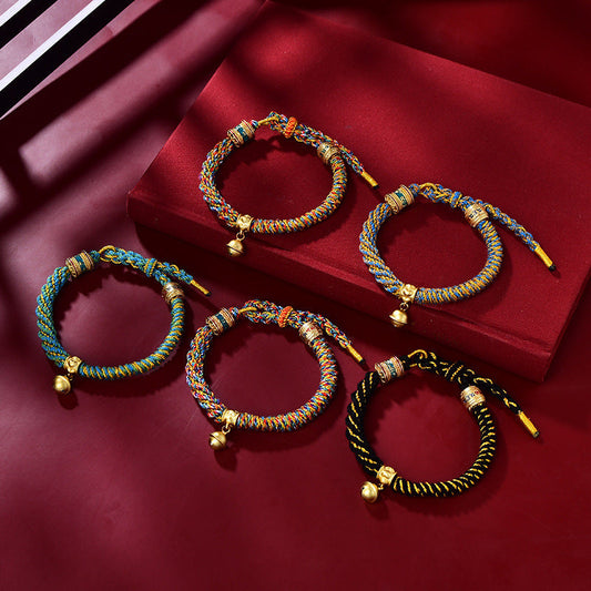 New Braided Tibetan Handwoven Bell Charm Bracelet for Protection