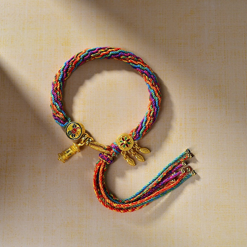 Tibetan Braided Colorful Samsara Bracelet – Green Tara & Zambhala Blessings