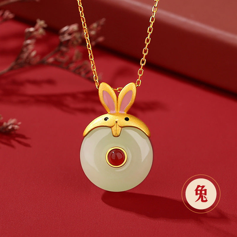 Hetian Jade Peace Circle 12 Chinese Zodiac Necklace – S925 Silver Horse Year Gift Jewelry
