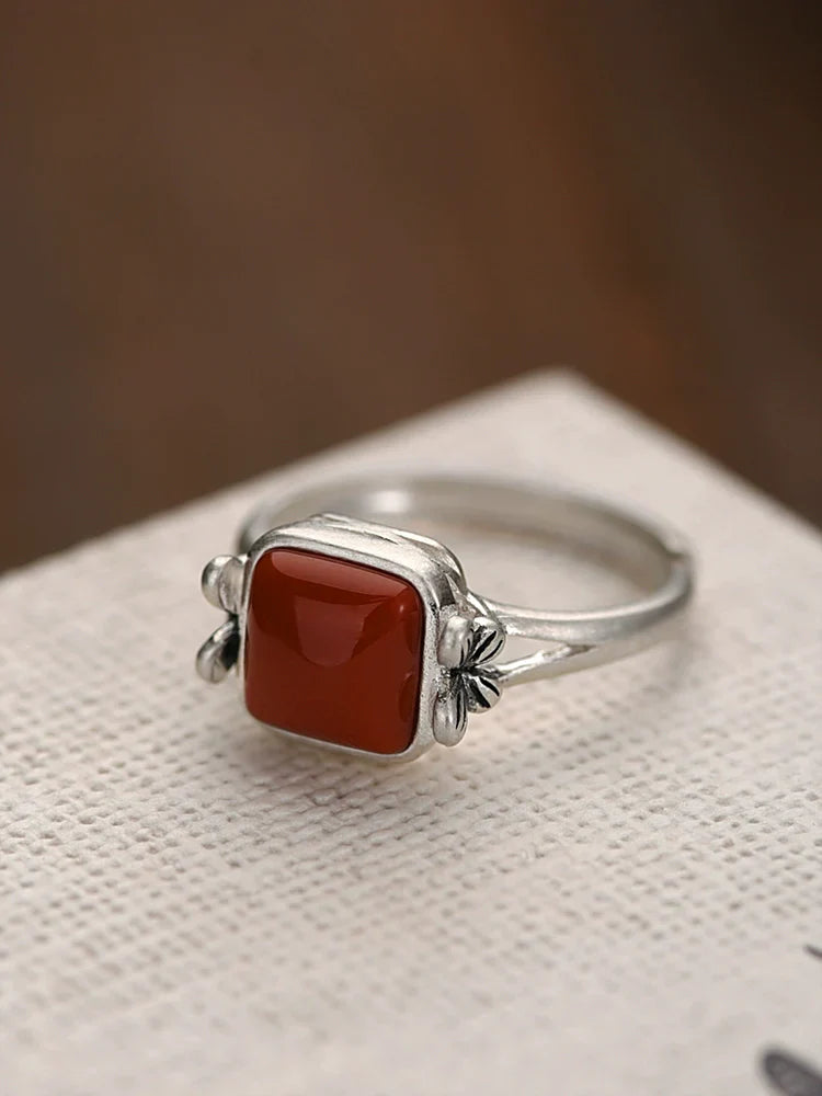 Buddha3bodhi 925 Silver Small Square Nanhong Ring (Women's)
