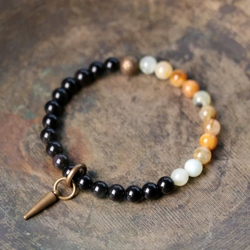 Tibetan Obsidian Bracelet with Colorful Beads for Protection & Balance