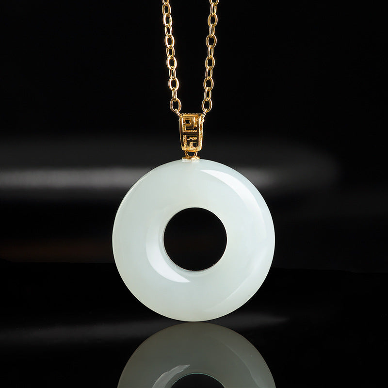 Natural Hetian White Jade Pi Disc Pendant