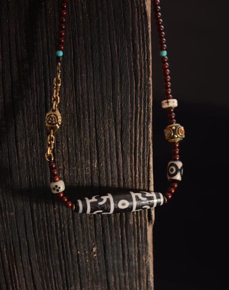 Handmade Lobular Purple Sandalwood Tibetan Dzi Beads Pendant