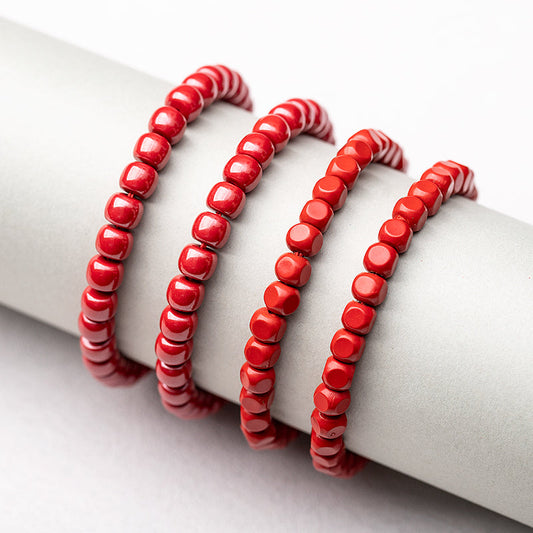 High-Content Red Cinnabar Bracelet Six-Sided Beads Buddha Beads for Men and Women